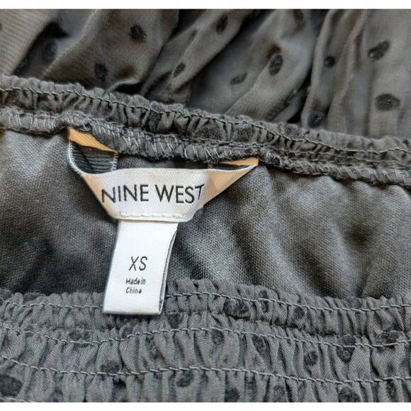 Nine West Blouse Black Smocked Square Neck Polka Dot Long Sheer Sleeves XS - Picture 13 of 13